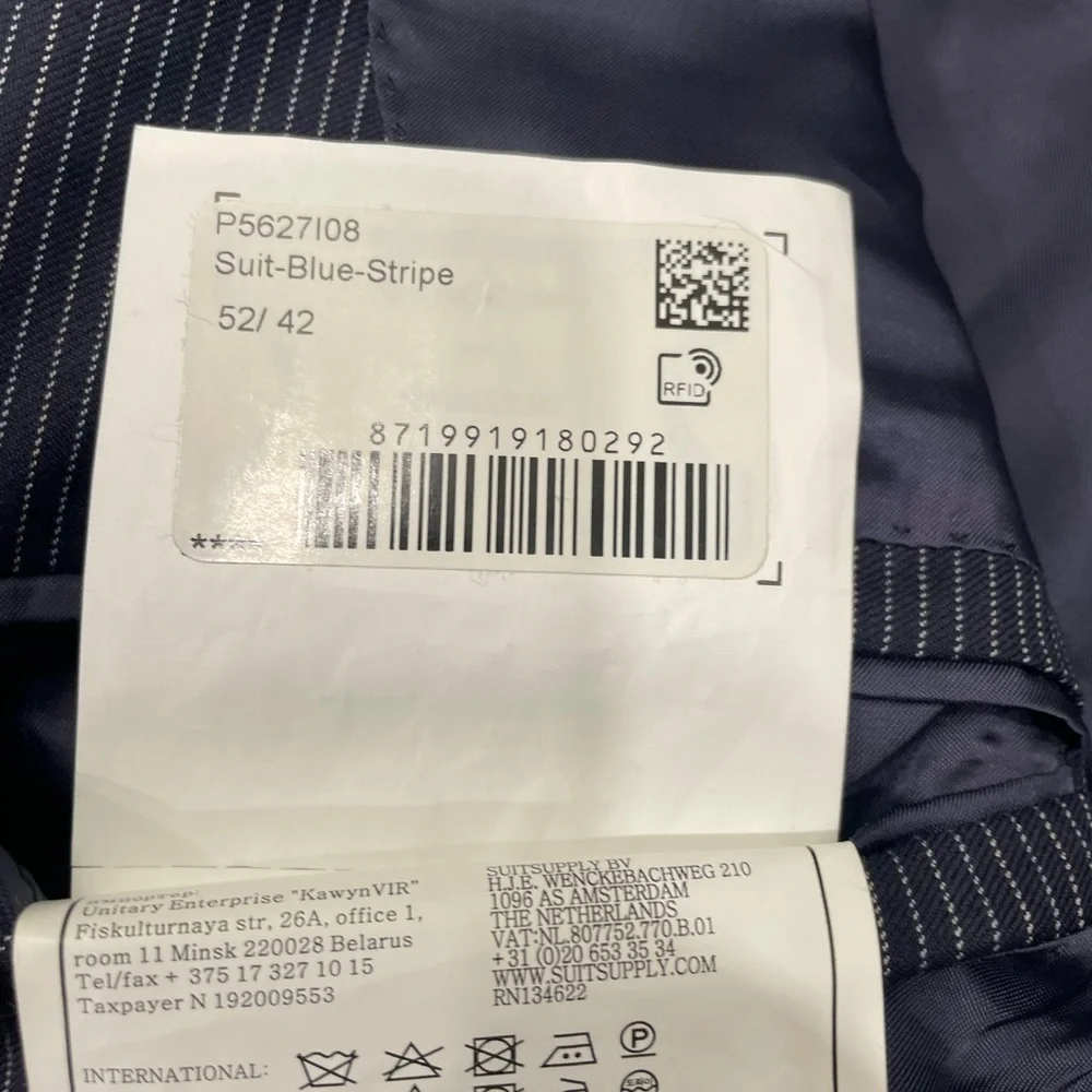 SuitSupply‎ Lazio Single Breasted Int Slim 42R Blue Stripe Blazer Sport Coat
